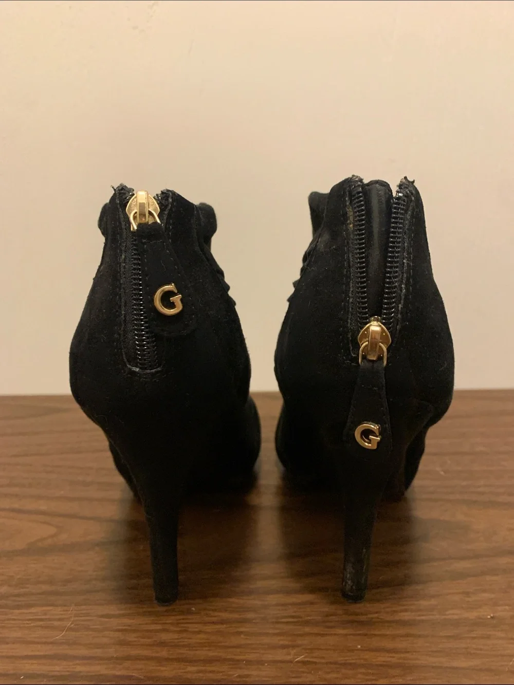Guess Black Suede-Look Ankle Booties with Pleated Strap Detail
